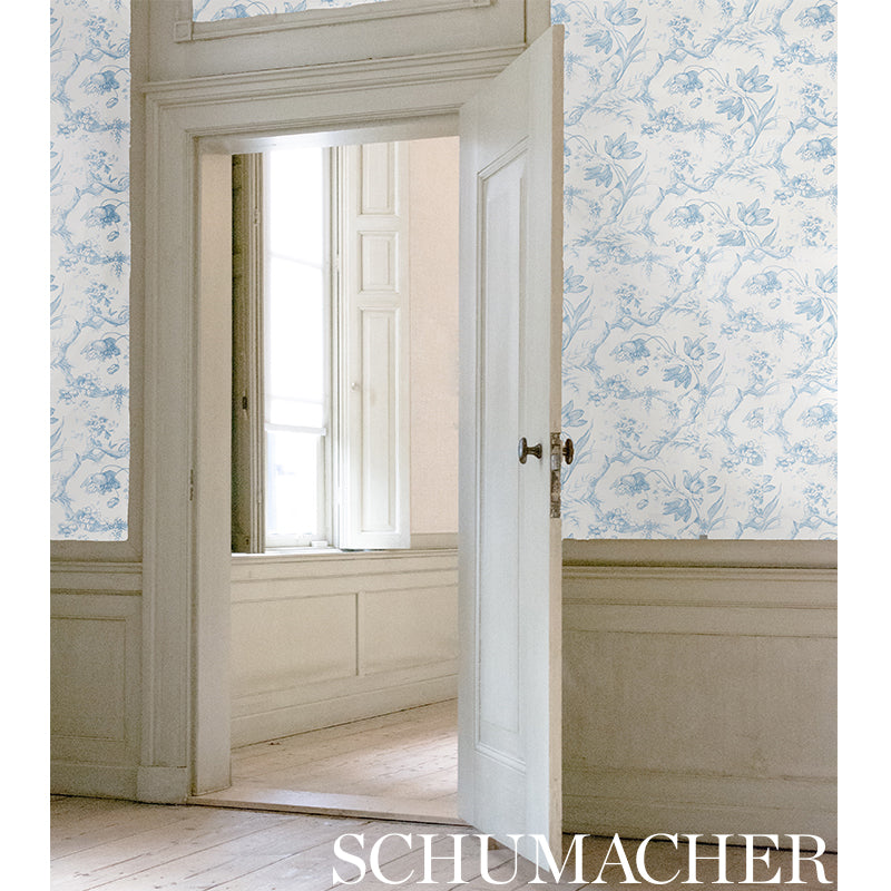 Schumacher Toile De Fleurs Grisaille Wallpaper - Eade's Wallpaper