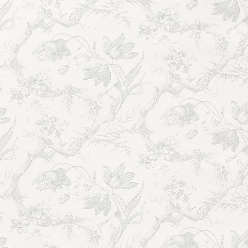 Schumacher Toile De Fleurs Grisaille Wallpaper - Eade's Wallpaper