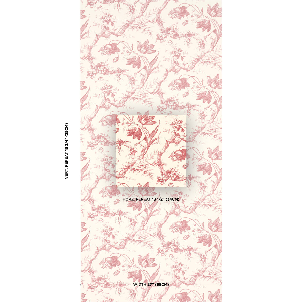 Schumacher Toile De Fleurs Rouge Wallpaper - Eade's Wallpaper