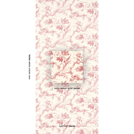 Schumacher Toile De Fleurs Rouge Wallpaper - Eade's Wallpaper