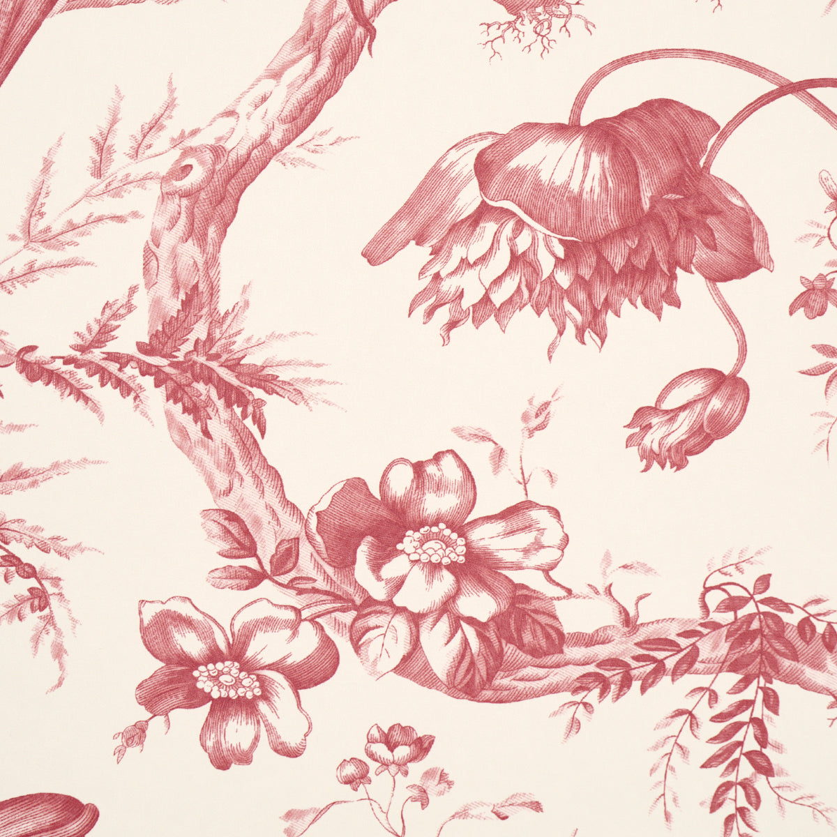 Schumacher Toile De Fleurs Rouge Wallpaper - Eade's Wallpaper