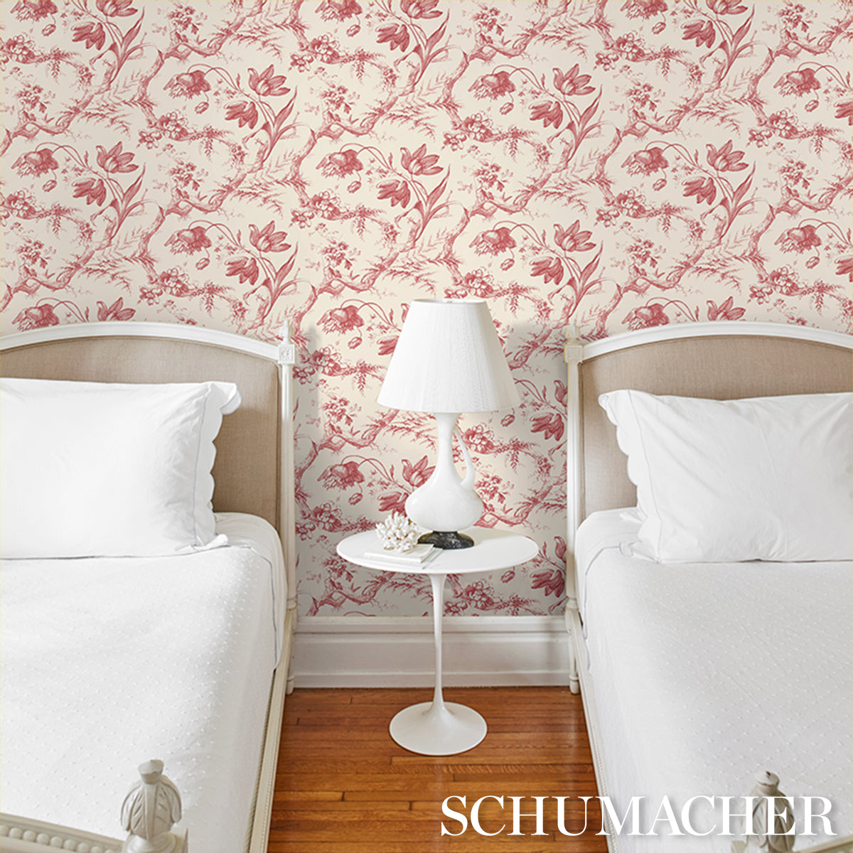 Schumacher Toile De Fleurs Rouge Wallpaper - Eade's Wallpaper