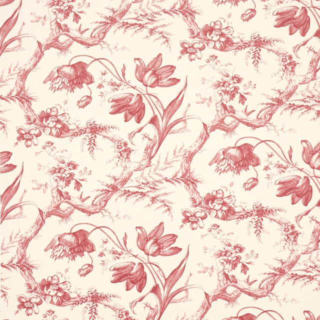 Schumacher Toile De Fleurs Rouge Wallpaper - Eade's Wallpaper