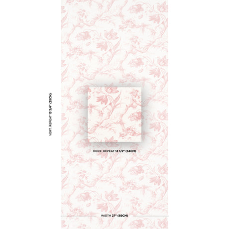 Schumacher Toile De Fleurs Pink Wallpaper - Eade's Wallpaper
