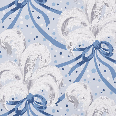 Schumacher Plumes Et Rubans Blue Wallpaper - Eade's Wallpaper
