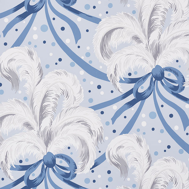 Schumacher Plumes Et Rubans Blue Wallpaper - Eade's Wallpaper