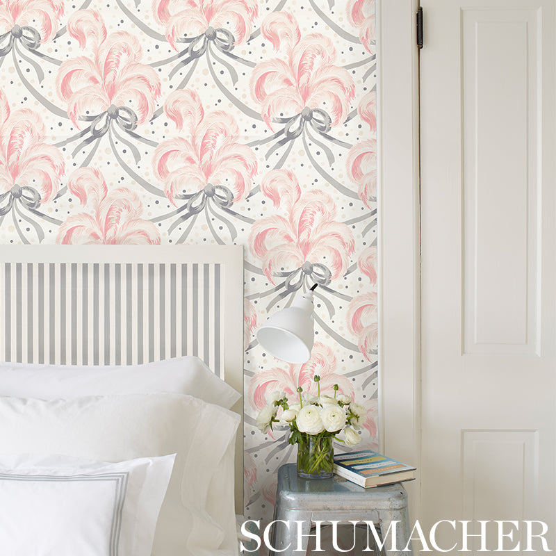 Schumacher Plumes Et Rubans Blush Wallpaper - Eade's Wallpaper