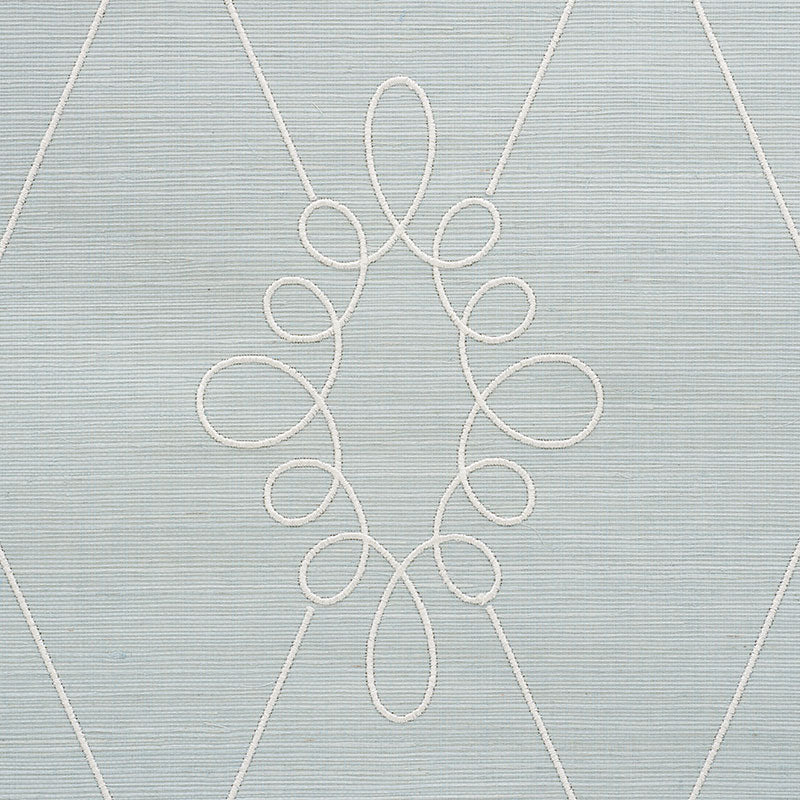 Schumacher Sylvie Embroidered Sisal Water Blue Wallpaper - Eade's Wallpaper