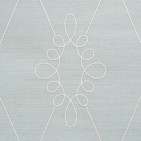 Schumacher Sylvie Embroidered Sisal Water Blue Wallpaper - Eade's Wallpaper