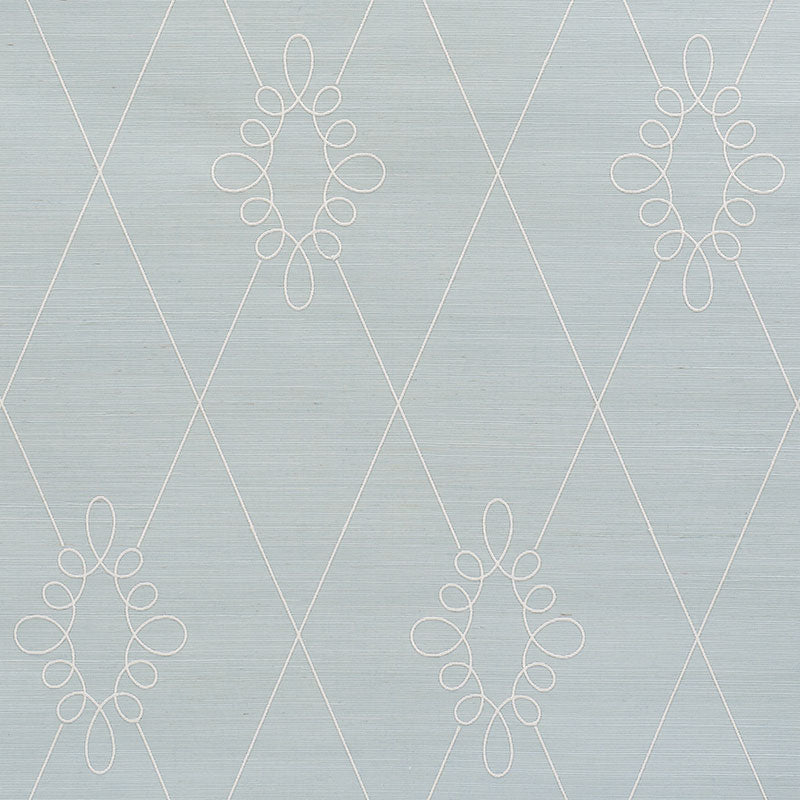 Schumacher Sylvie Embroidered Sisal Water Blue Wallpaper - Eade's Wallpaper