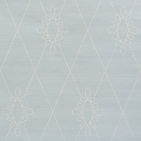 Schumacher Sylvie Embroidered Sisal Water Blue Wallpaper - Eade's Wallpaper