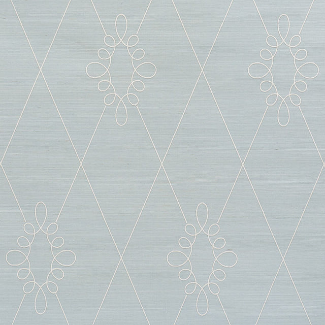 Schumacher Sylvie Embroidered Sisal Water Blue Wallpaper - Eade's Wallpaper