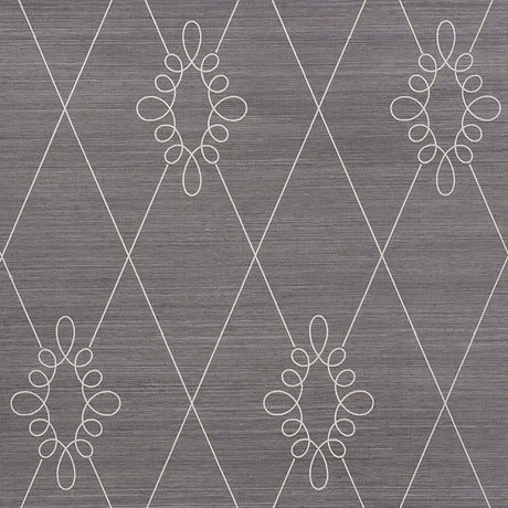 Schumacher Sylvie Embroidered Sisal Charcoal Wallpaper - Eade's Wallpaper