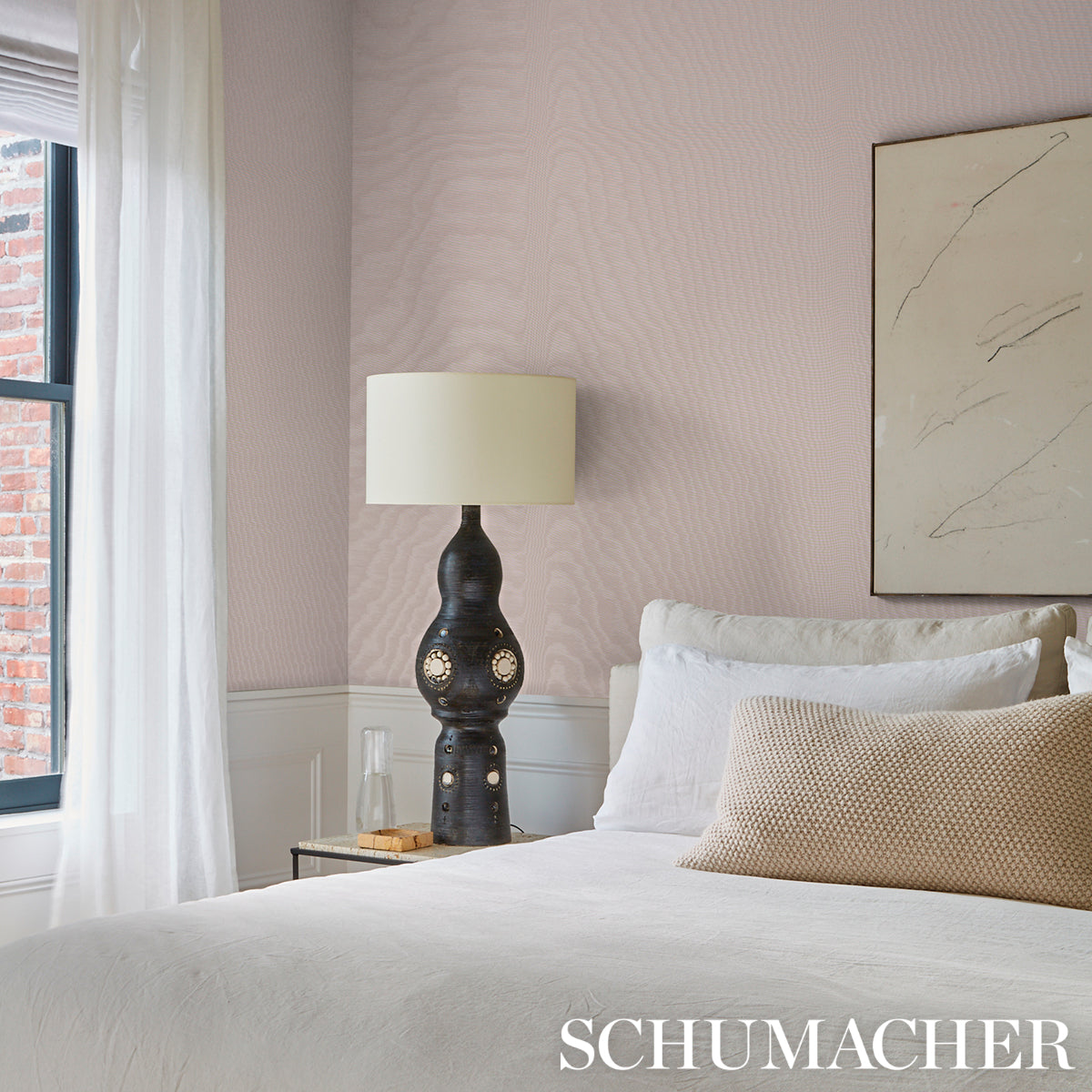 Schumacher Moiré Wallcovering Dove Wallpaper - Eade's Wallpaper