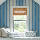 Schumacher Villa Stripe Peacock Wallpaper