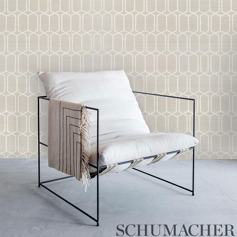 Schumacher Modern Trellis Hemp Shimmer Moonstone Wallpaper - Eade's Wallpaper