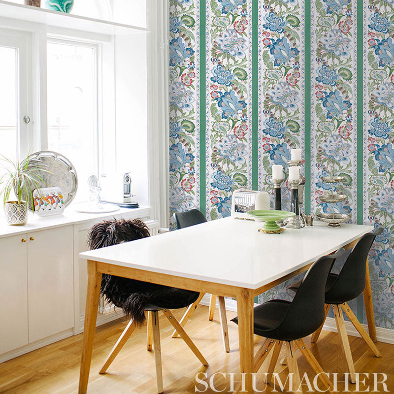 Schumacher Anjou Stripe Emerald Wallpaper