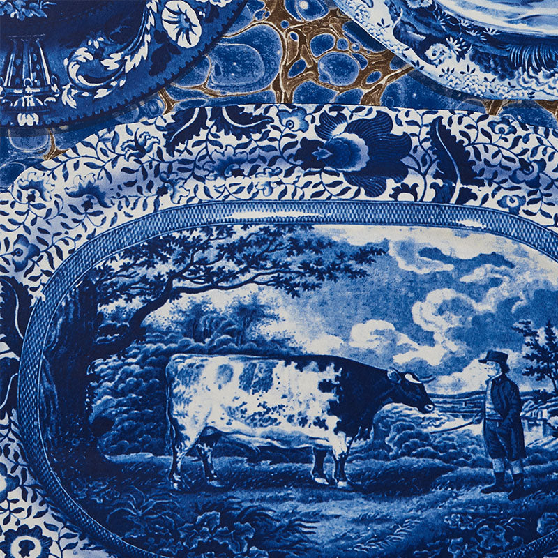 Schumacher Plates & Platters Blue Wallpaper - Eade's Wallpaper