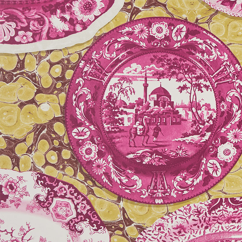 Schumacher Plates & Platters Magenta & Yellow Wallpaper - Eade's Wallpaper