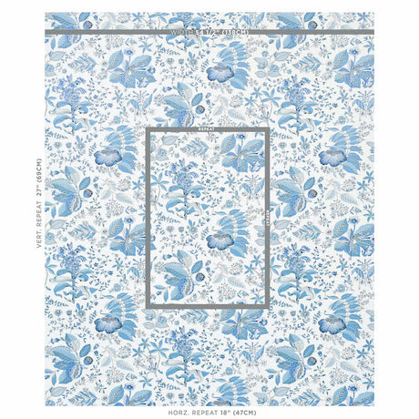 Schumacher Pomegranate Botanical Blue Wallpaper - Eade's Wallpaper
