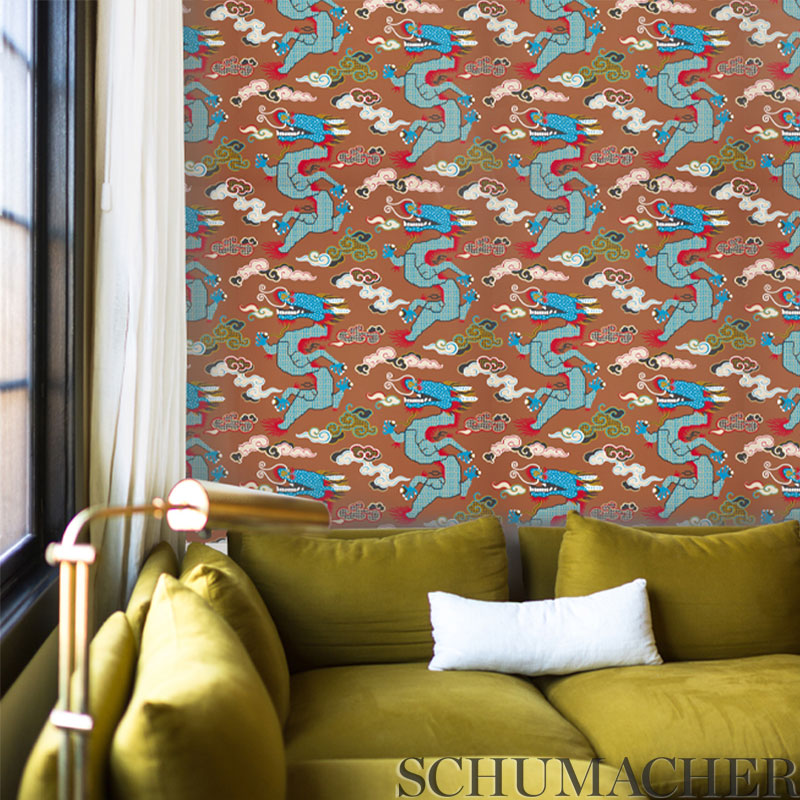 Schumacher Magical Ming Dragon Porcelain Wallpaper - Eade's Wallpaper