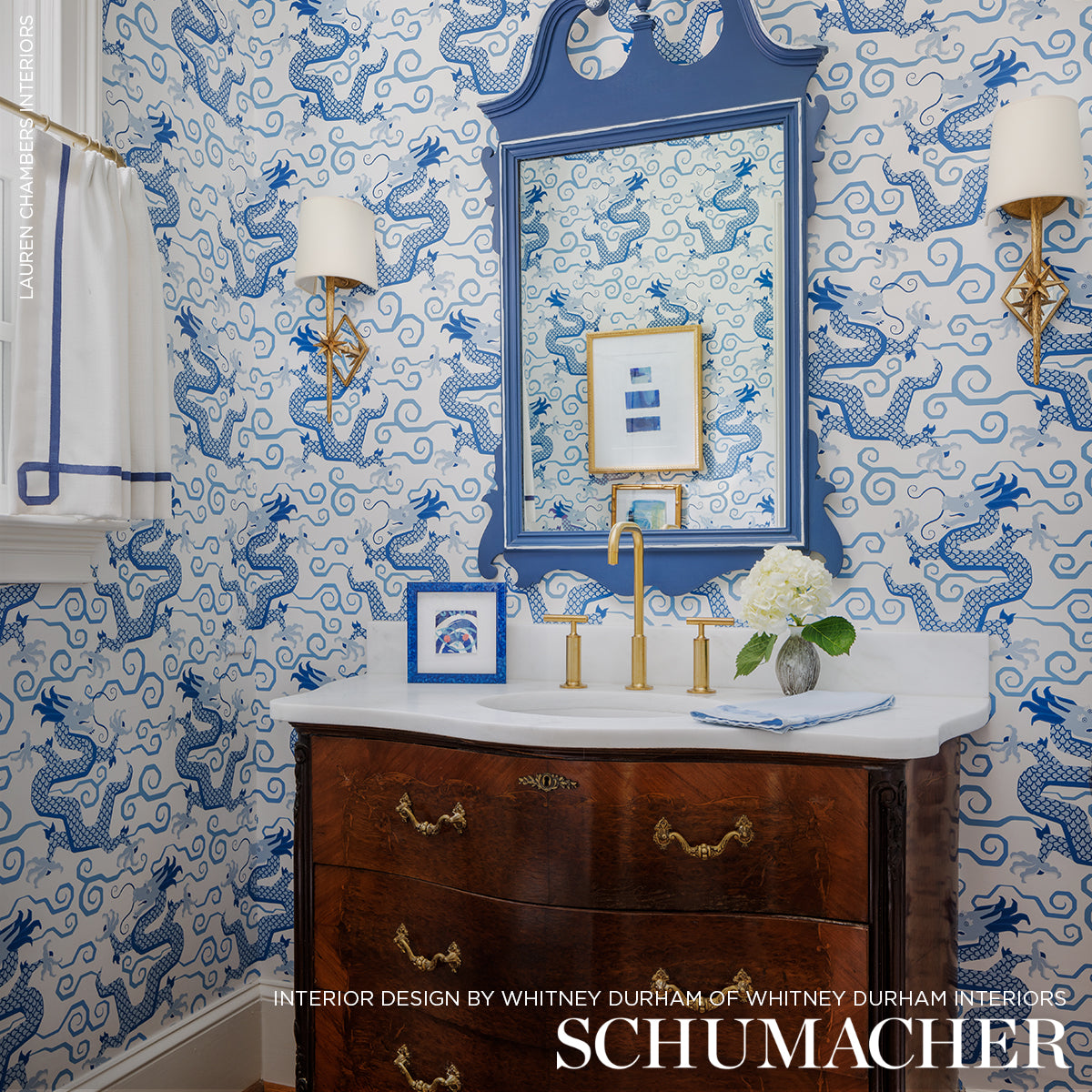 Schumacher Magical Ming Dragon Porcelain Wallpaper - Eade's Wallpaper