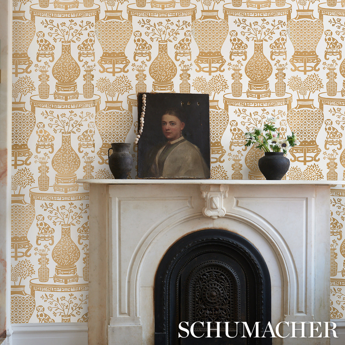 Schumacher Hellene Mylar Gold Wallpaper