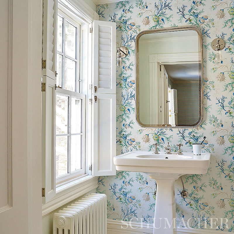 Schumacher Del Tesoro Blue & Green Wallpaper