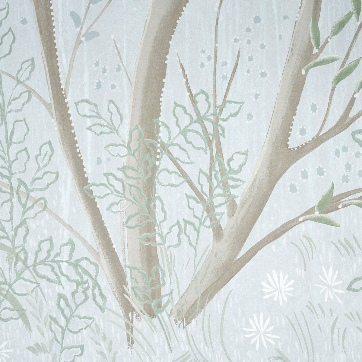 Schumacher Brindille Golden Accented Panel Set Mineral Wallpaper