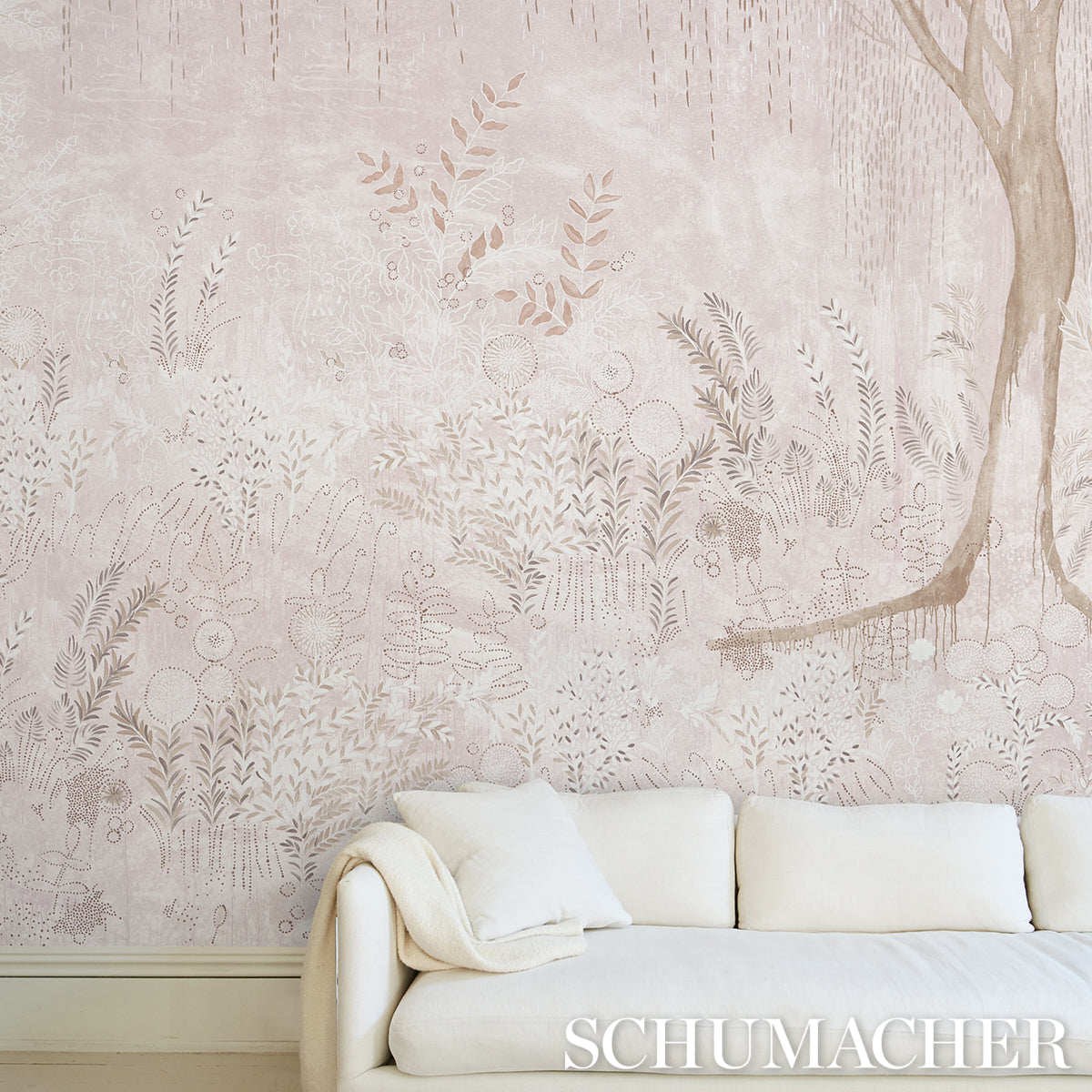 Schumacher Bisou Panel Set Blush Wallpaper