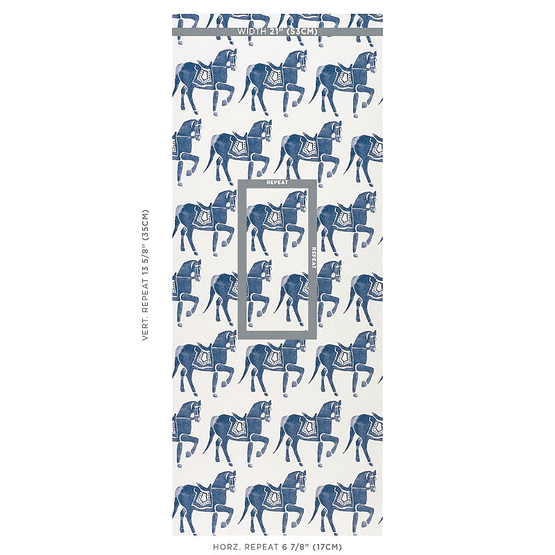 Schumacher Marwari Horse Navy Wallpaper - Eade's Wallpaper