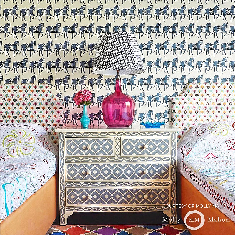 Schumacher Marwari Horse Pink Wallpaper - Eade's Wallpaper