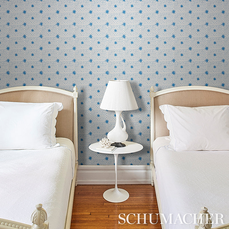 Schumacher Spot & Star Blue Wallpaper - Eade's Wallpaper