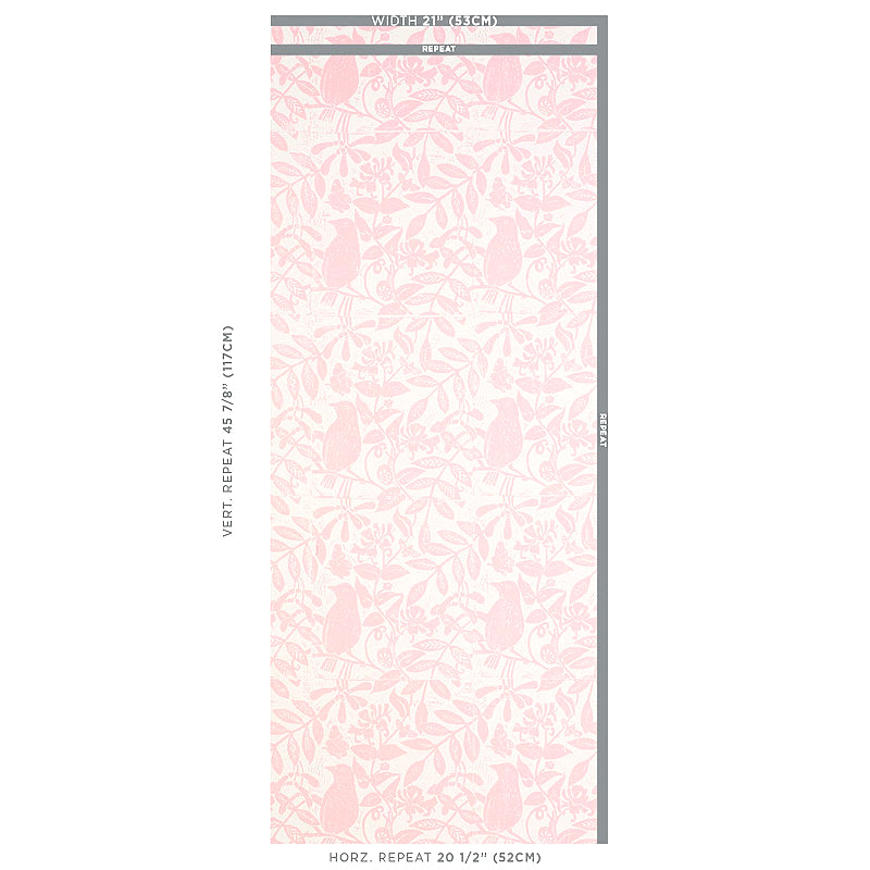 Schumacher Bird & Bee Pink Wallpaper