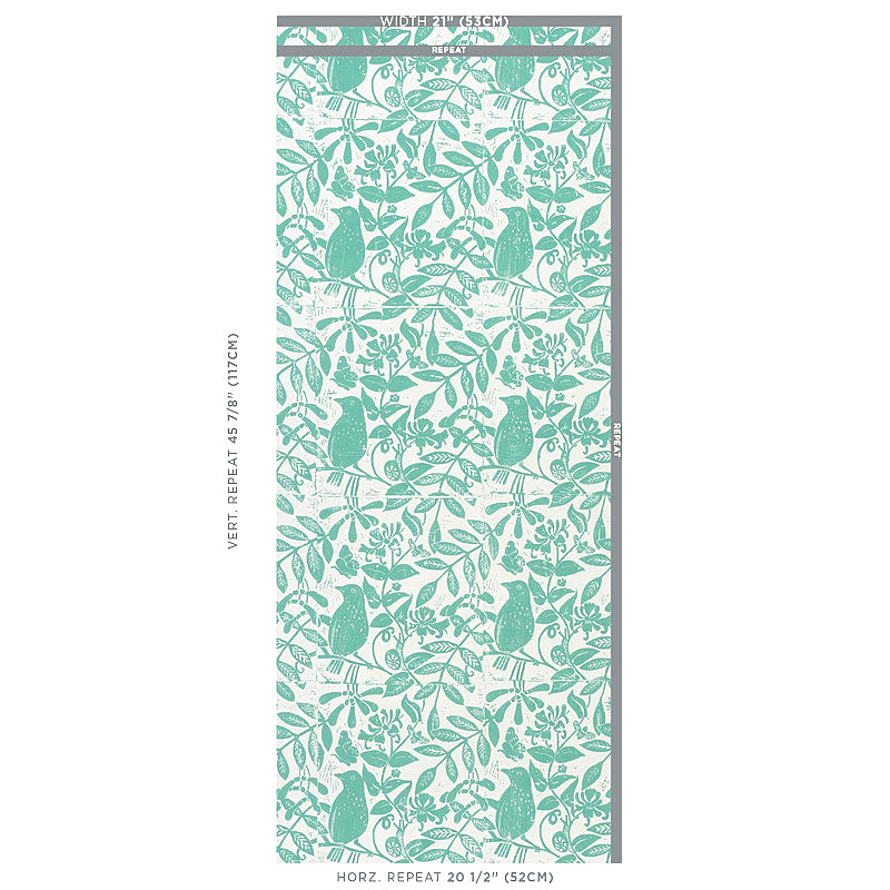 Schumacher Bird & Bee Seaglass Wallpaper