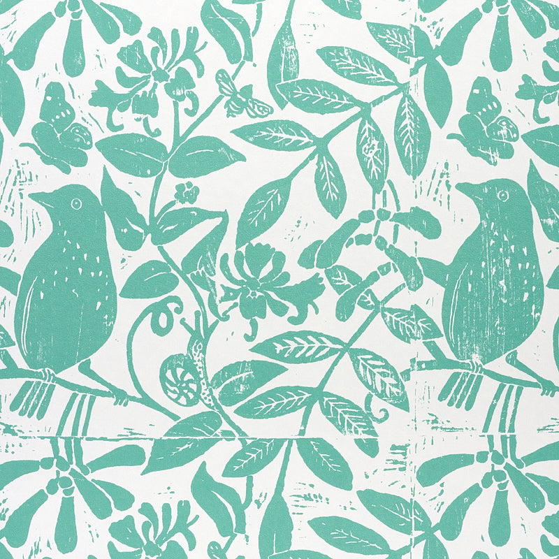 Schumacher Bird & Bee Seaglass Wallpaper