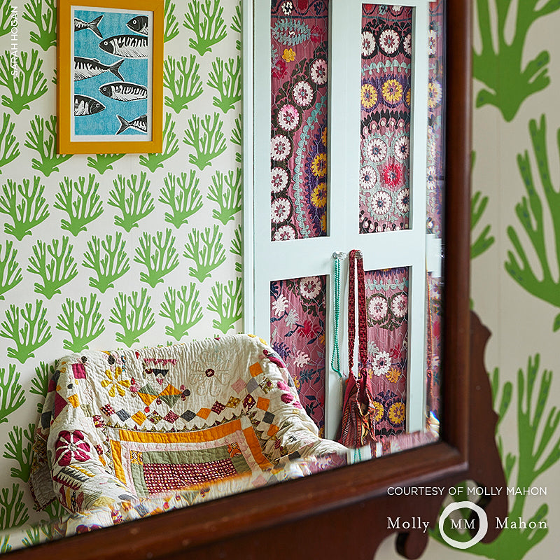 Schumacher Coral Green Wallpaper
