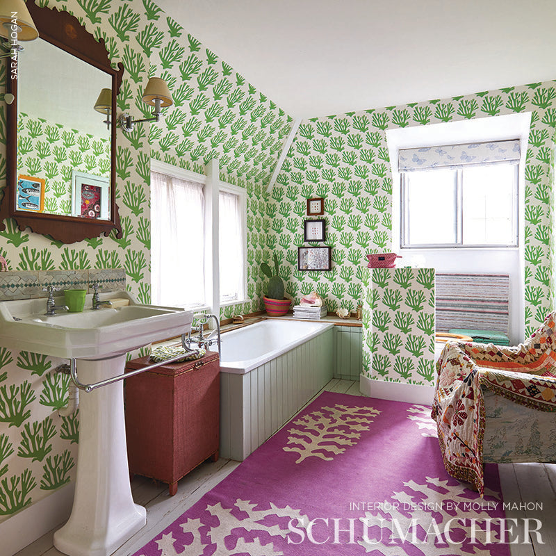 Schumacher Coral Green Wallpaper