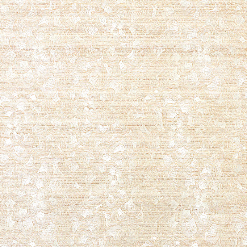 Schumacher Lotus Embroidery Sisal Ivory Wallpaper - Eade's Wallpaper