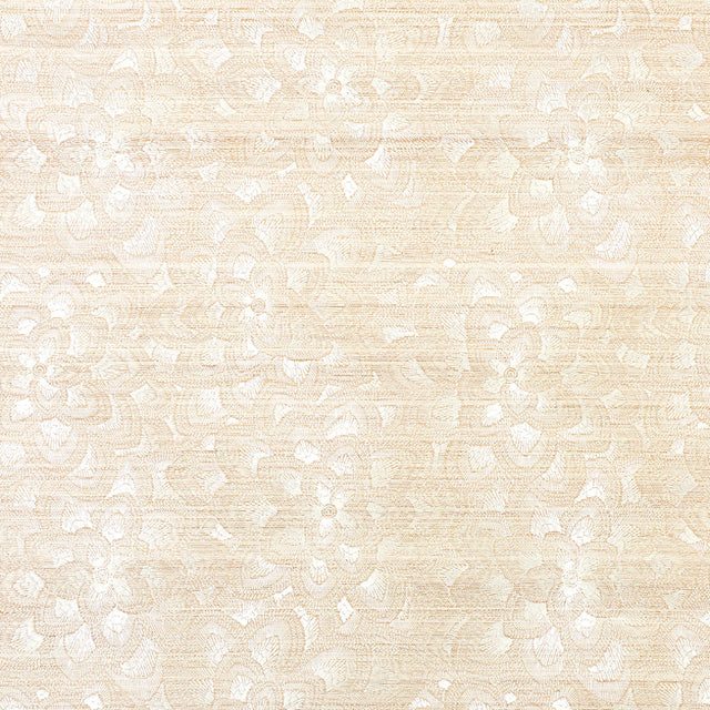 Schumacher Lotus Embroidery Sisal Ivory Wallpaper - Eade's Wallpaper