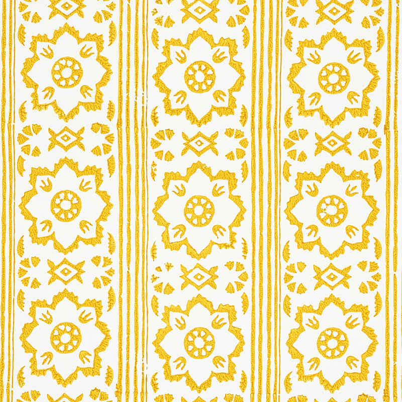 Schumacher Sunda Hand Blocked Print Yellow Wallpaper - Eade's Wallpaper