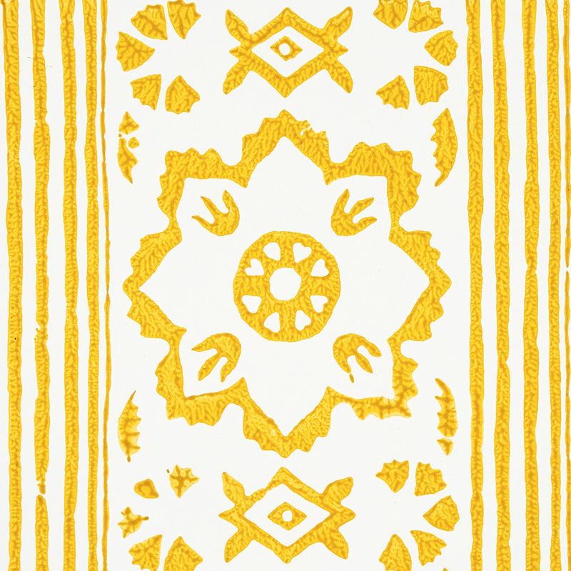Schumacher Sunda Hand Blocked Print Yellow Wallpaper - Eade's Wallpaper