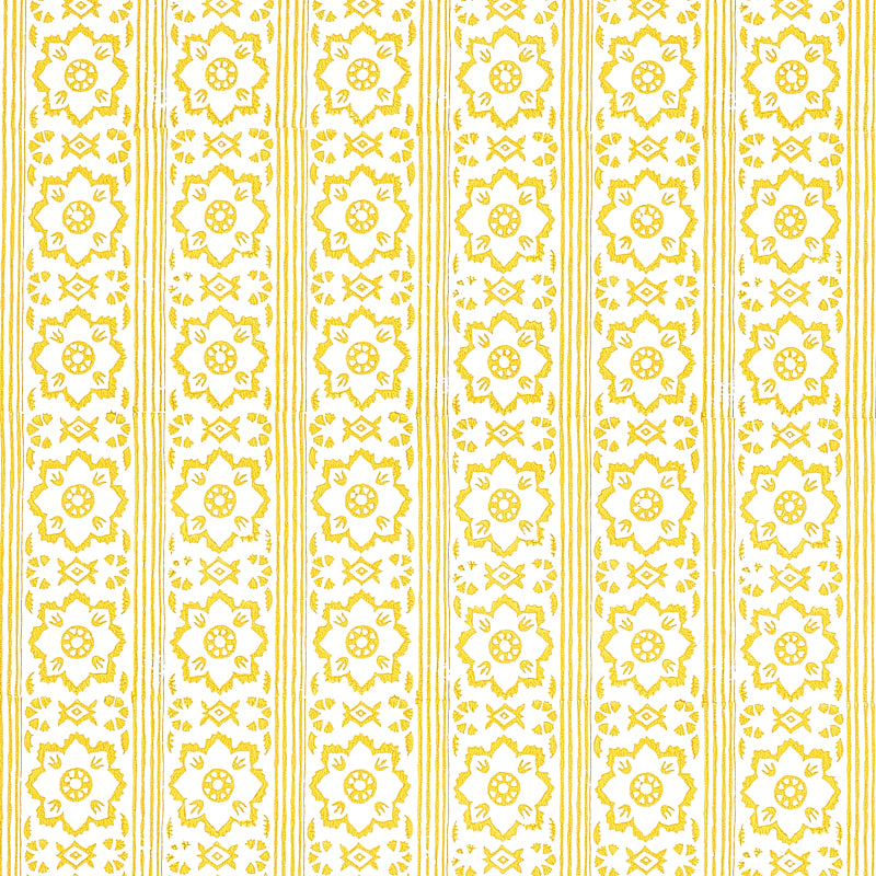 Schumacher Sunda Hand Blocked Print Yellow Wallpaper - Eade's Wallpaper