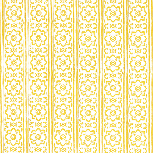 Schumacher Sunda Hand Blocked Print Yellow Wallpaper - Eade's Wallpaper
