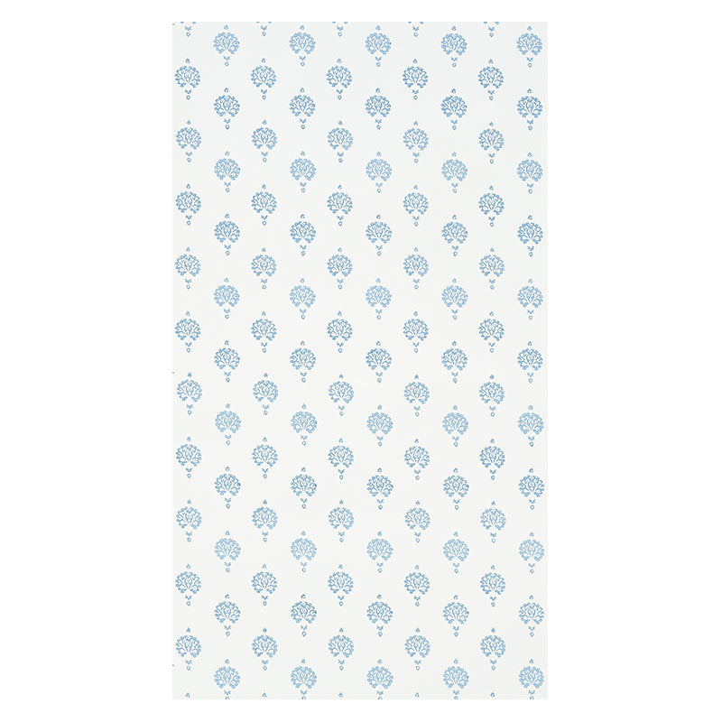 Schumacher Dahlia Hand Blocked Print Blue Wallpaper