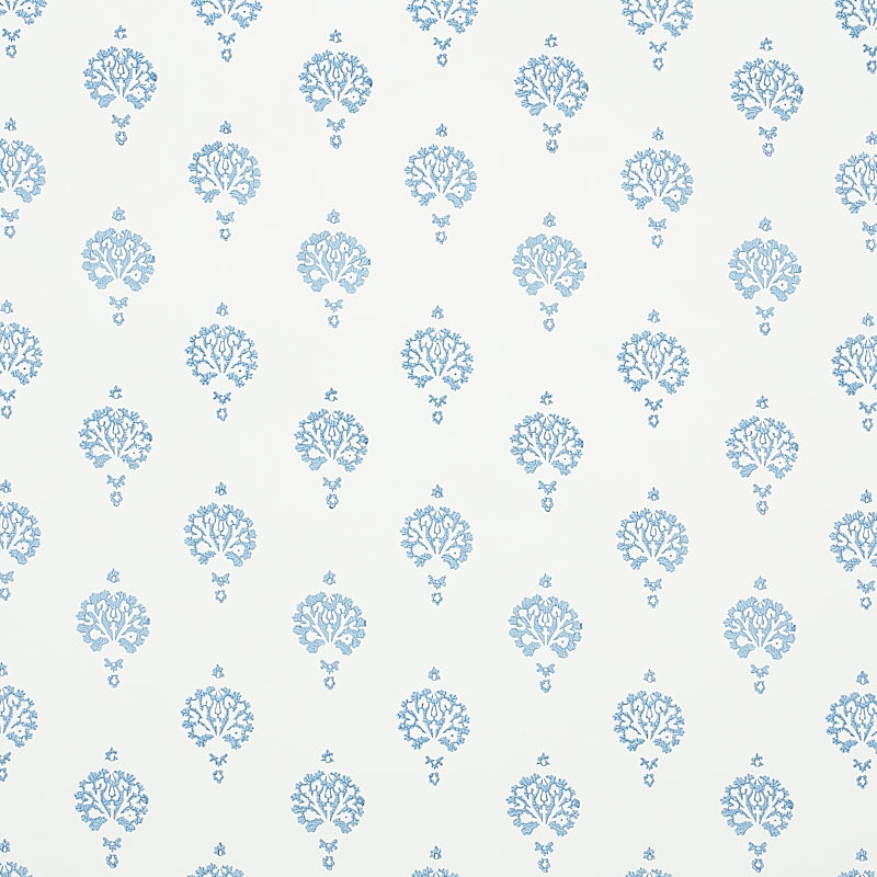 Schumacher Dahlia Hand Blocked Print Blue Wallpaper