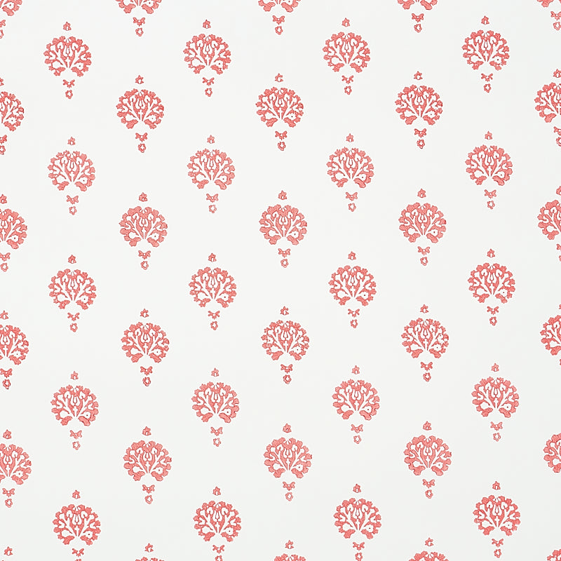 Schumacher Dahlia Hand Blocked Print Red Wallpaper