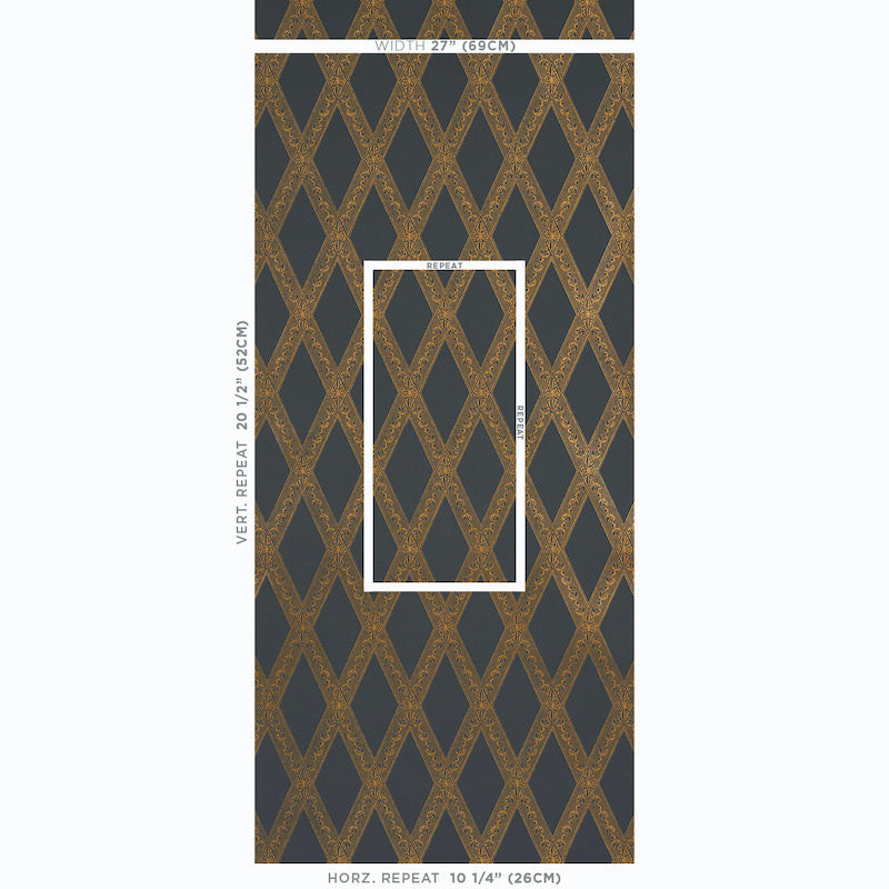 Schumacher Les Losanges Toile Gold On Black Wallpaper - Eade's Wallpaper