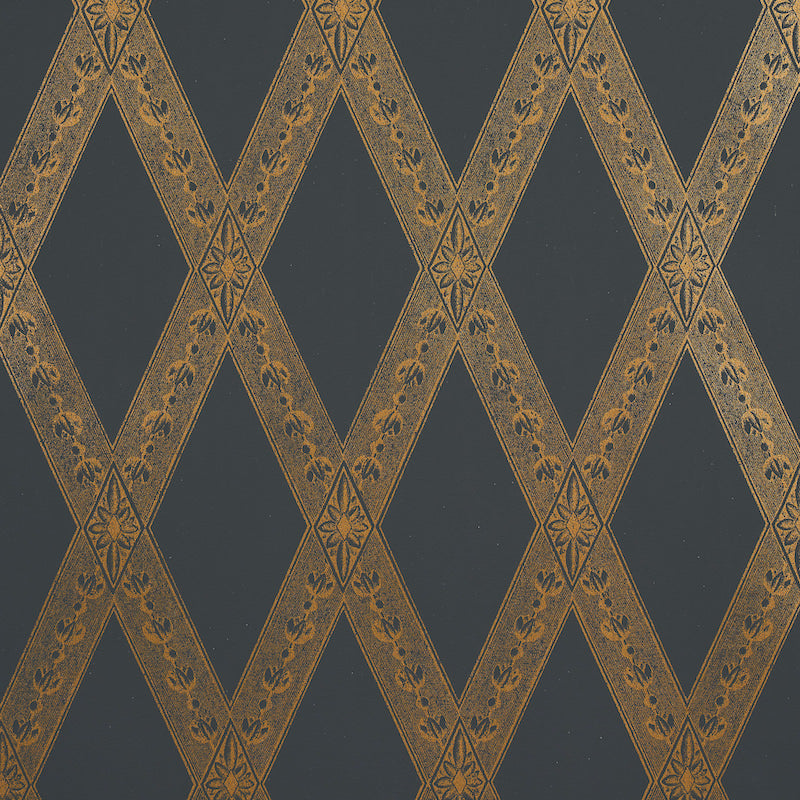Schumacher Les Losanges Toile Gold On Black Wallpaper - Eade's Wallpaper
