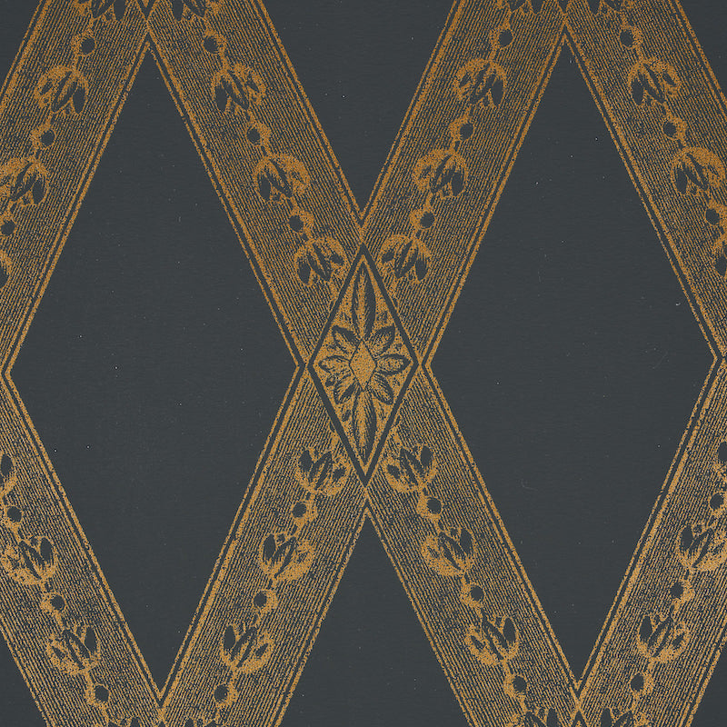 Schumacher Les Losanges Toile Gold On Black Wallpaper - Eade's Wallpaper